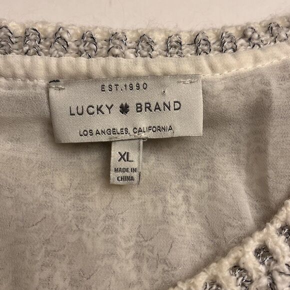 Lucky Brand Sweater Womens Medium Ivory Gray Chevron Stripe Boho Aztec Pullover - Picture 4 of 8